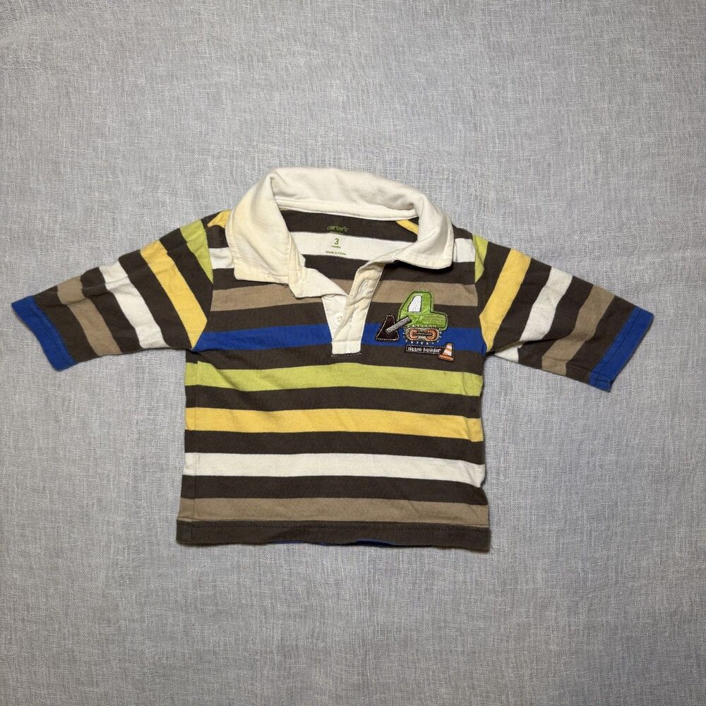 Baby Boy Striped Polo 3M Carter’s Little Builder Excavator Shirt